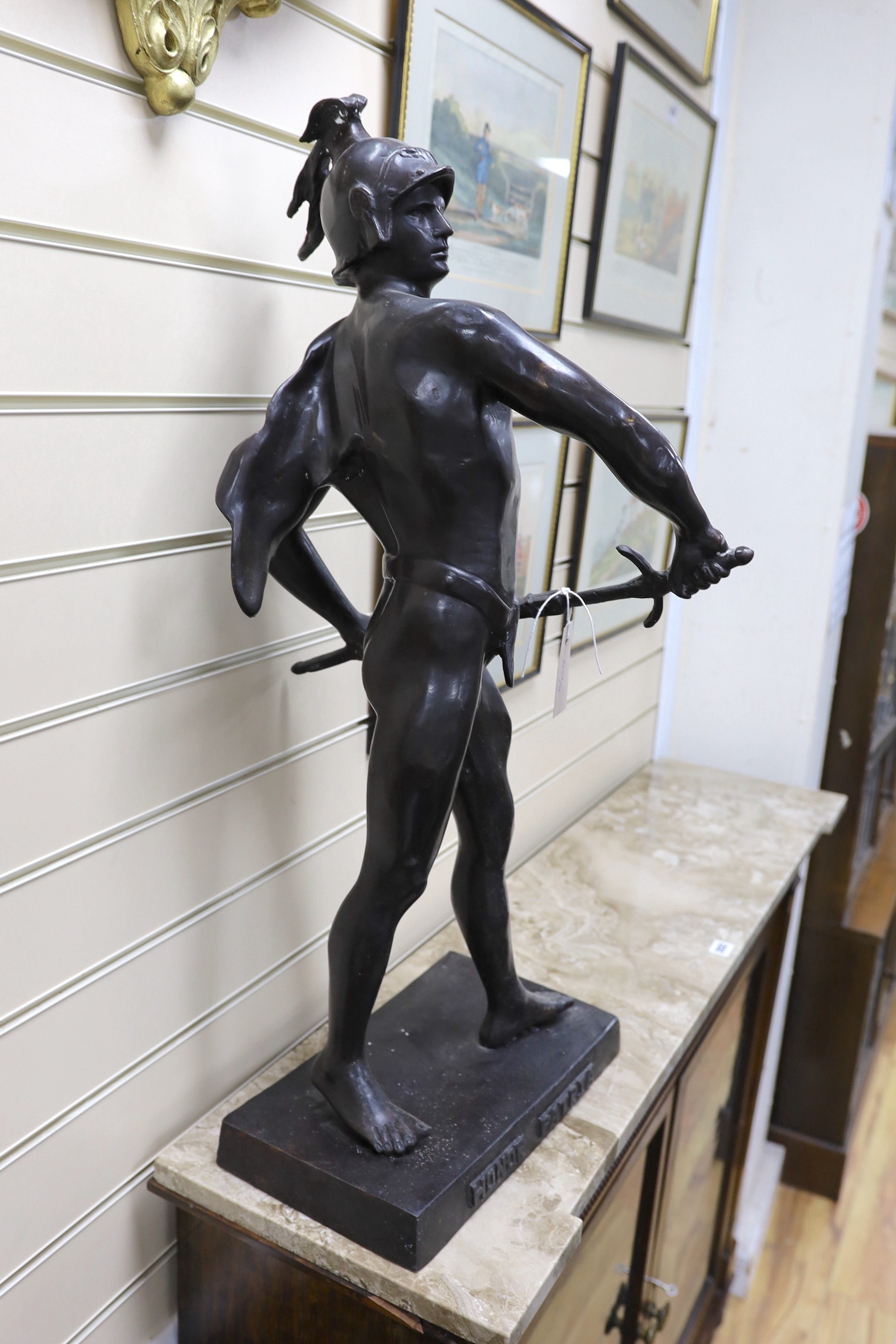 A large bronze figure of a warrior, ‘Honor Patricia’ 80cm